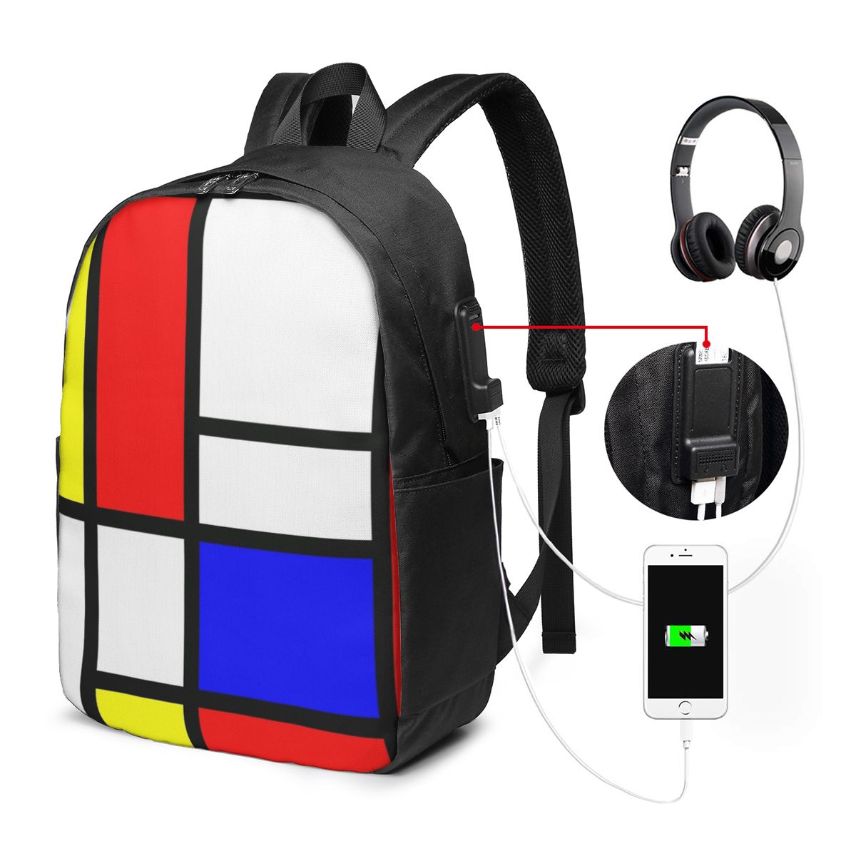 Woman In Bag - Piet Mondrian Composition 배낭 여행 노트북