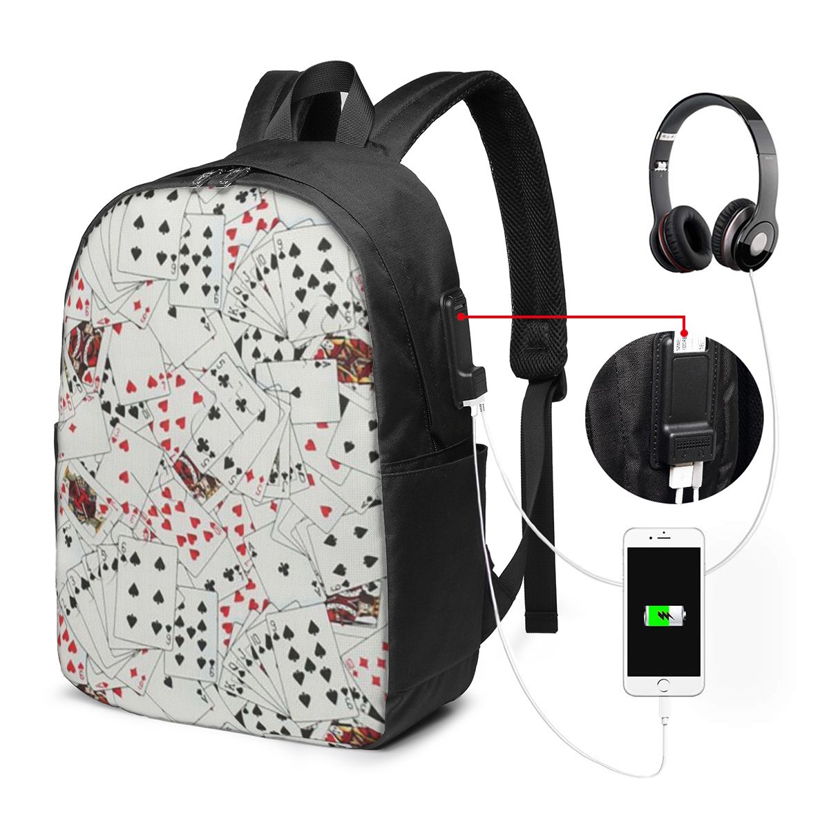 Women Bags Laptop - 플레잉 카드 포커 프린트 배낭 여행