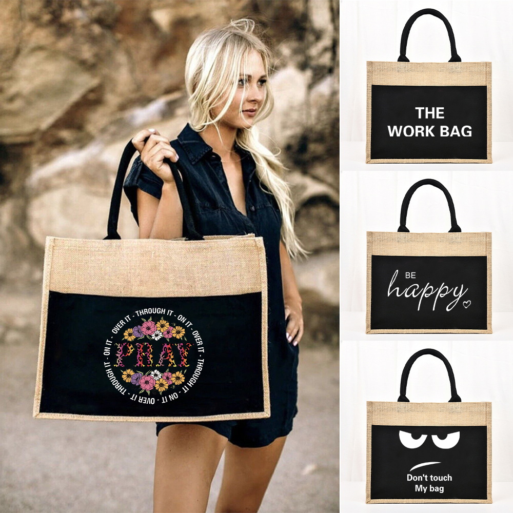 Women Bags Jute - 재사용 가능한 황마 쇼핑백, 대용량 린넨