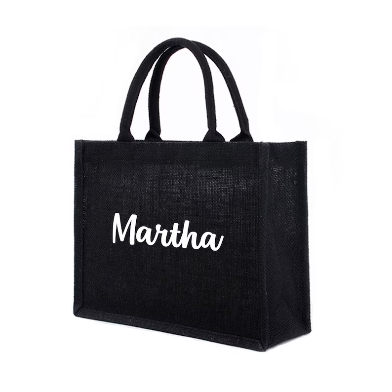개인화 된 검은 삼베 토트 백 사용자 정의 이름 삼베  - Women Bags Jute 리뷰 및 가격